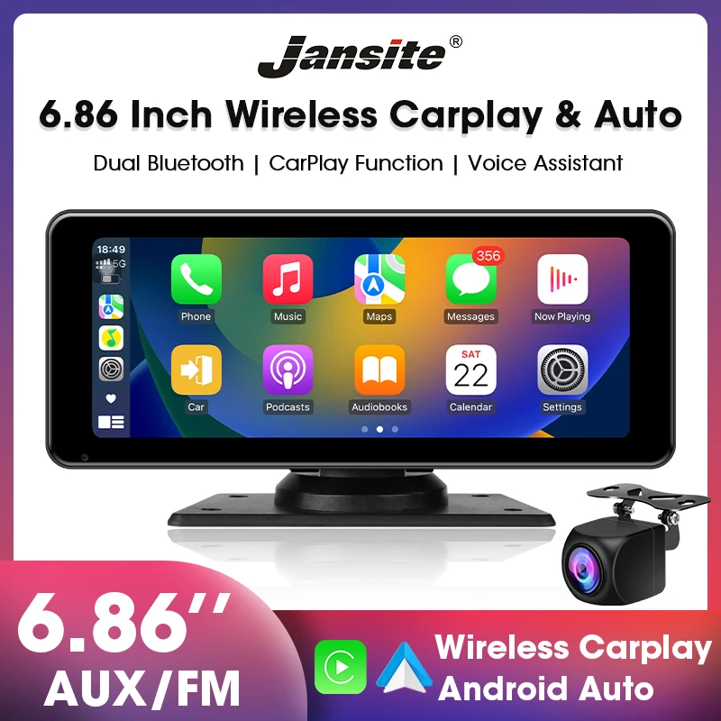 

Jansite Wireless CarPlay Android Auto Monitor 6.86" Smart Player with Voice Control BT Mirror for Toyota Honda Hyundai Chevrolet