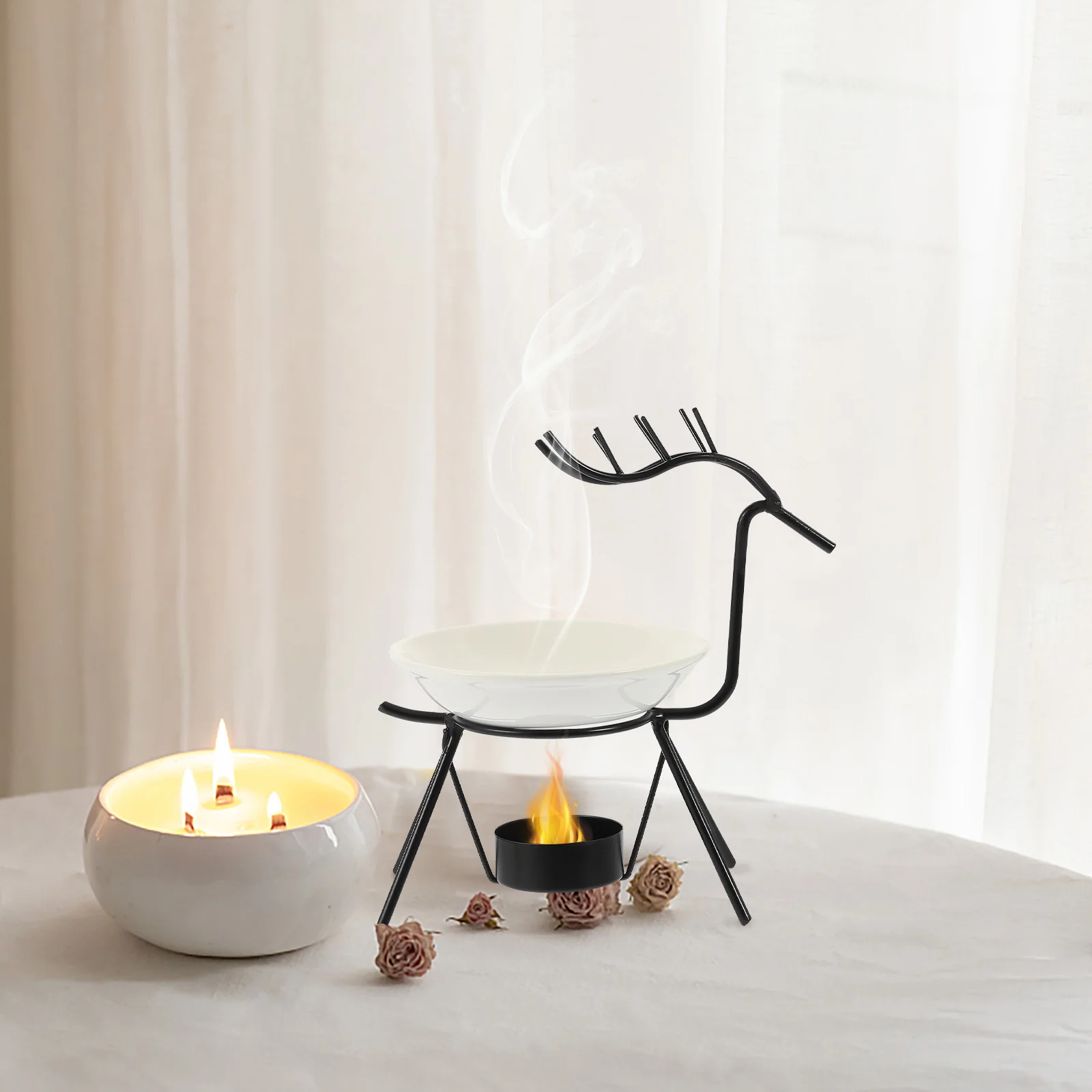 Bruciatore di incenso di cervo in ferro Diffusore di fumo stile piatto elegante per l'home office Yoga Studio Aroma Therapy Decor Porta incenso