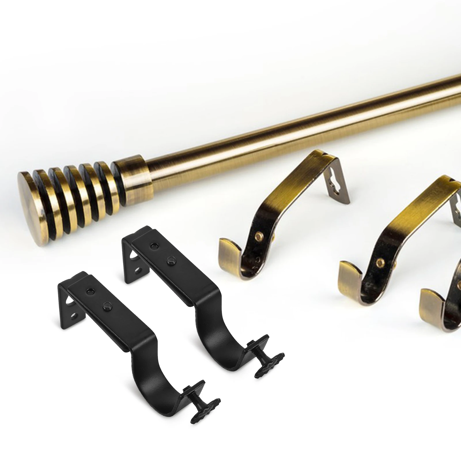 

4 Pcs Curtain Rod Brackets Adjustable Black Iron Holders Top Loading Heavy Duty Support Hardware Window Accessories