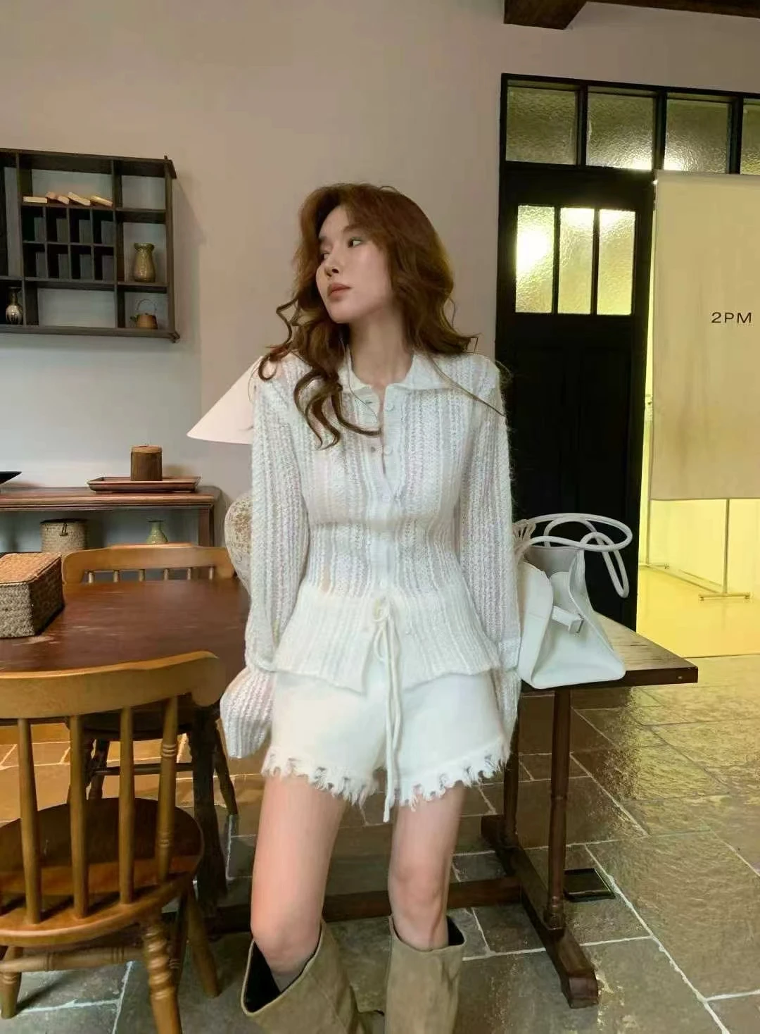 

Зимний 2025 тонкий вязаный свитер с вырезами и одной пуговицей, женский, с воротником-стойкой, теплый, удлиненный...