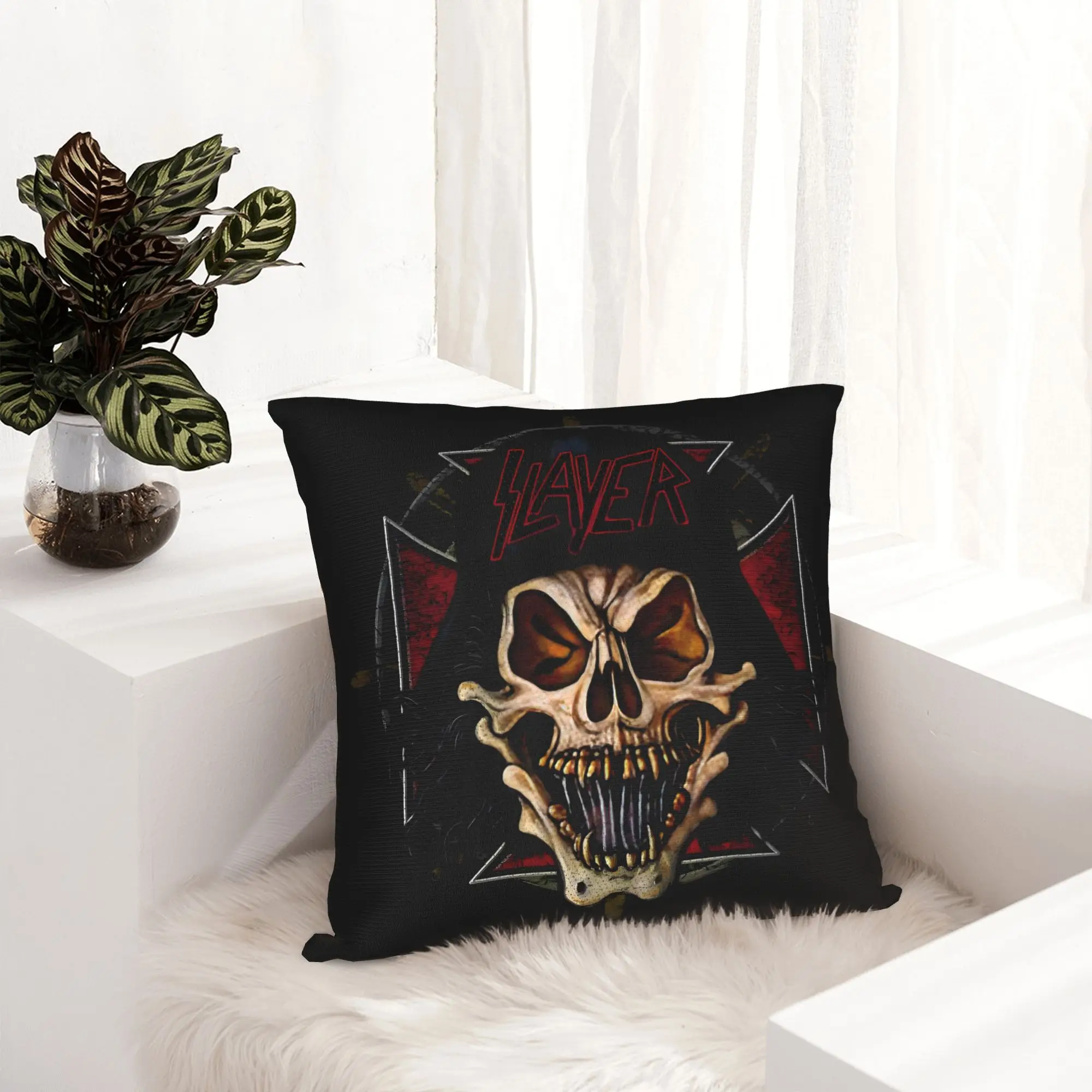 Metal S-Slayers Cushion Cover 45x45cm Fanged Skull Velvet Modern Throw Pillow Case Decor Home