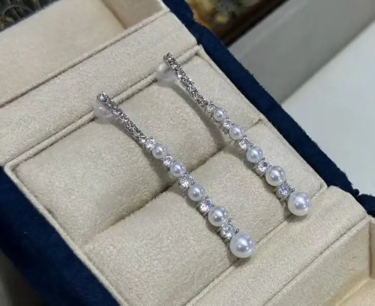 Certificated 925 Silver Freshwater Pearl Tassel Earrings Aurora Luster 3-4mm Natural Babay Pearl Ear Drop Dangle Popular Jewelry