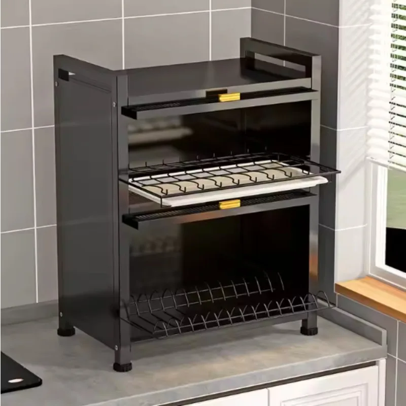 Multi-layer flap door countertop storage rack unit kitchen tableware storage device dust cabinet shelf