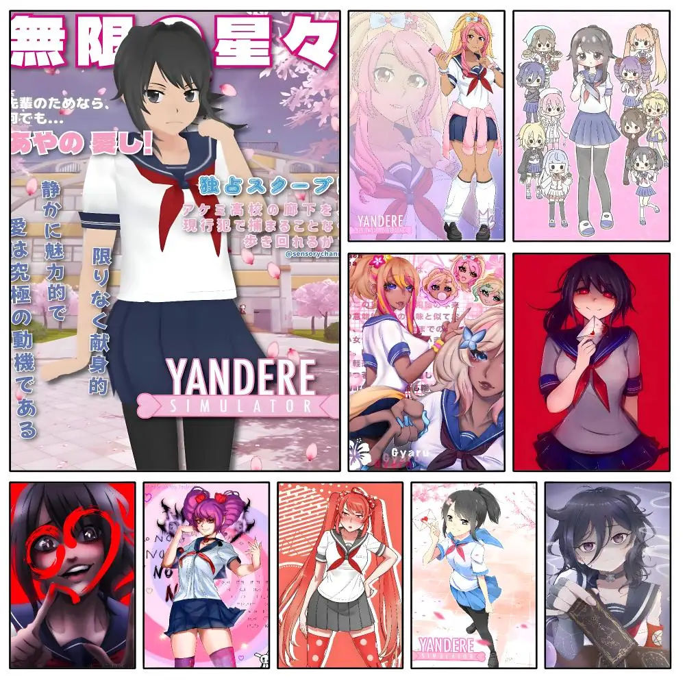Yandere Simulator Dark Anime Poster, wasserdicht, HD, modern, selbstklebend, Wanddekoration für Schlafzimmer, Wohnzimmer, Studentenwohnheim, Büro
