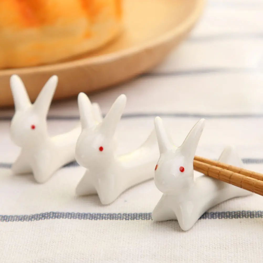 10Pcs Cartoon Rabbit Ceramic Chopsticks Rest Ink Brush Stand Tableware Holder Stylish Calligraphy Pen Rack for Painting Writing view 6