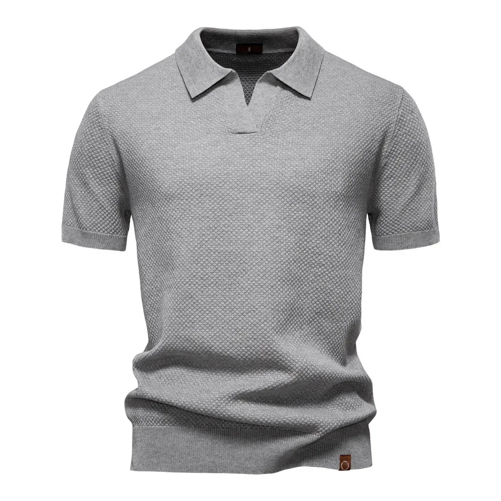 Summer new high-quality pineapple-patterned knitted POLO shirt for men, casual short-sleeved all-match simple top.