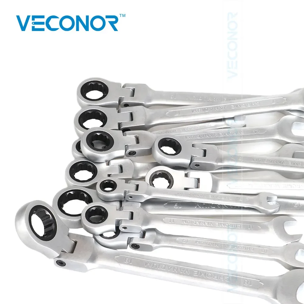 12-Piece Ratchet Wrench Set of Keys 8-19mm sizes 72-Tooth Ratchet Flexible Head Hand Tool