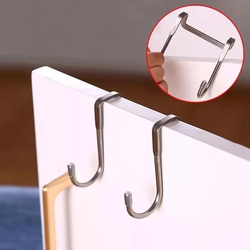2-16Pcs Stainless Steel Hook Free Punching Double S-Shape Hook Kitchen Bathroom Cabinet Door Back Type Coat Towel Storage Hanger