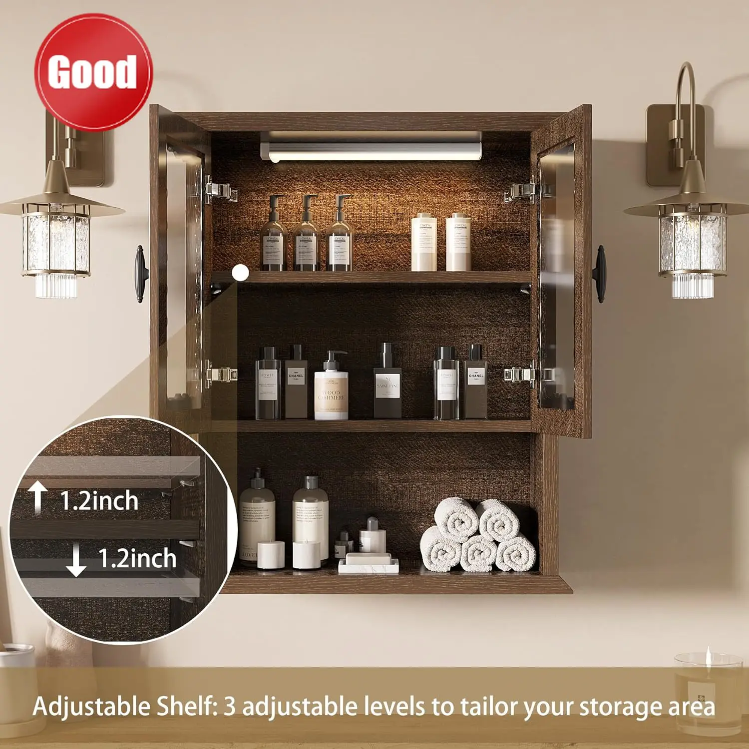 

Bathroom Wall Cabinet With Motion Sensor Light Over Toilet Storage Mid Century Modern Medicine Cabinet