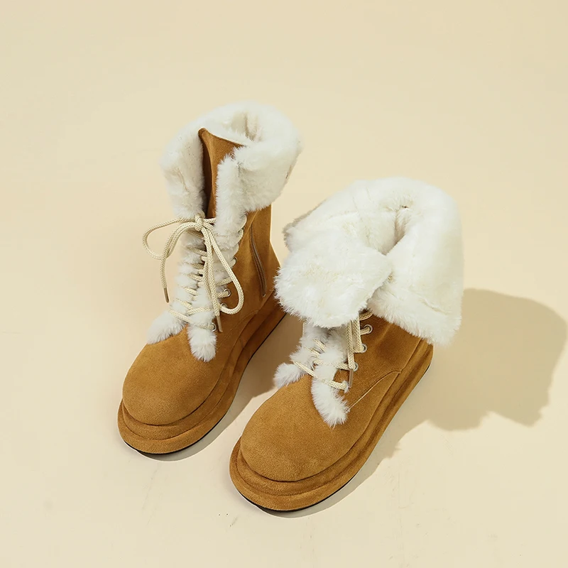 Stivali da neve in pelliccia da donna scarpe da passeggio in pelle scamosciata peluche da esterno tenere in caldo appartamenti leggeri Sneakers traspiranti taglia nera 35-40