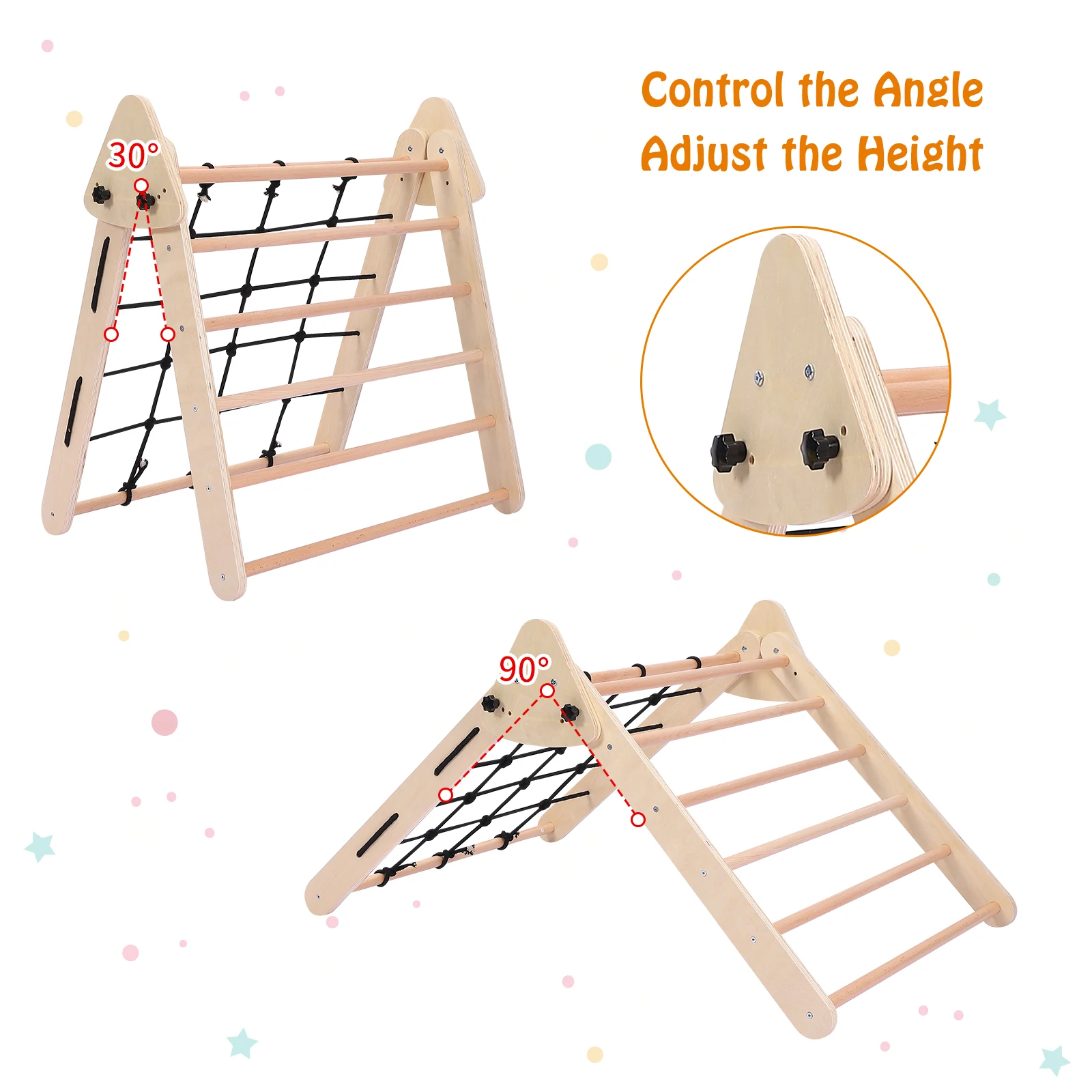 3 in 1 Wooden Climbing Toys Toddler Indoor Gym Playset Triangle Folding Climbing for Climbing Sliding for Boys and Girls