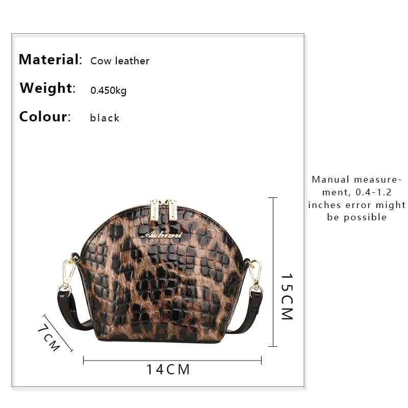 Aidrani  Fashionable leopard print women\'s single shoulder crossbody bag, mini shell bag, made of high-quality cowhide,