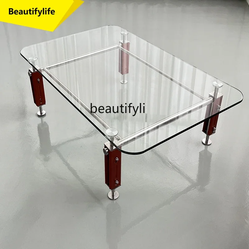 K185 Nordic Retro Coffee Table Living Room Low Table Home Stainless Steel Glass Small Table