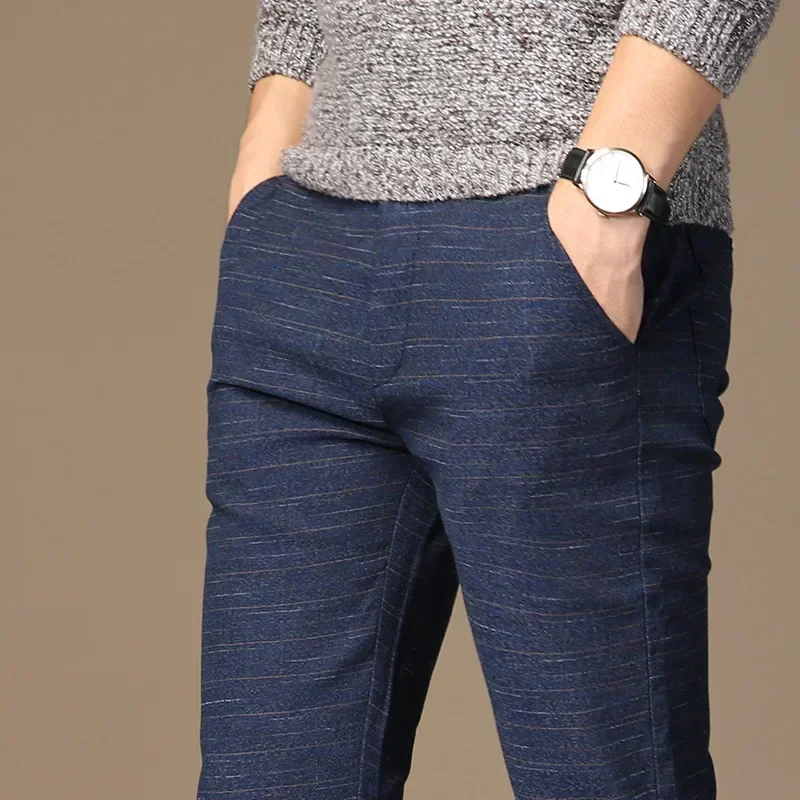 

MRMT 2025 Brand Mens Spring And Summer Casual Pants Men Striped Micro Elastic Straight Trousers