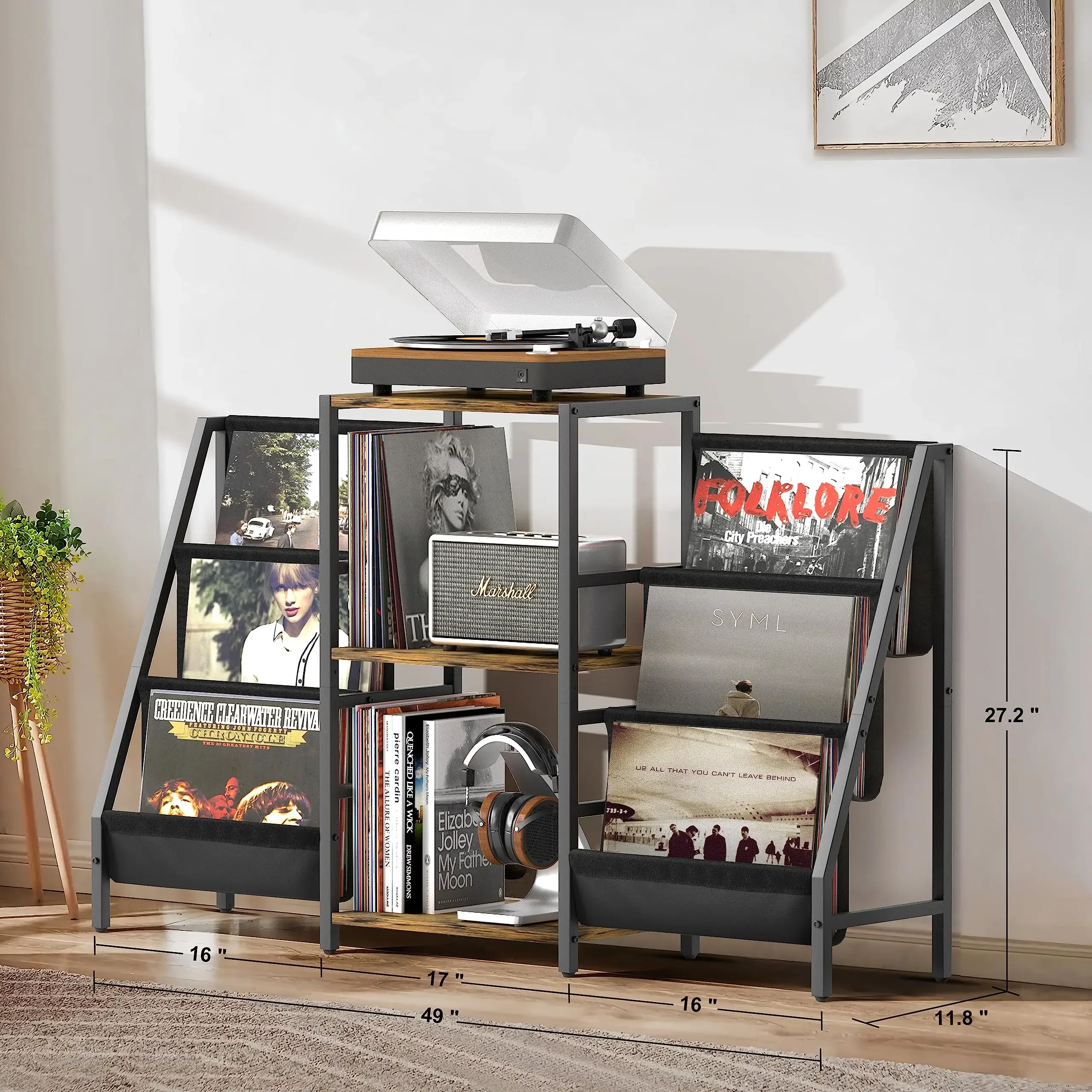 

Hooqu Vinyl Storage Record Player Stand Storage Up To 280 Albums Record Player Table Record Holder Vinyl Display Shelf