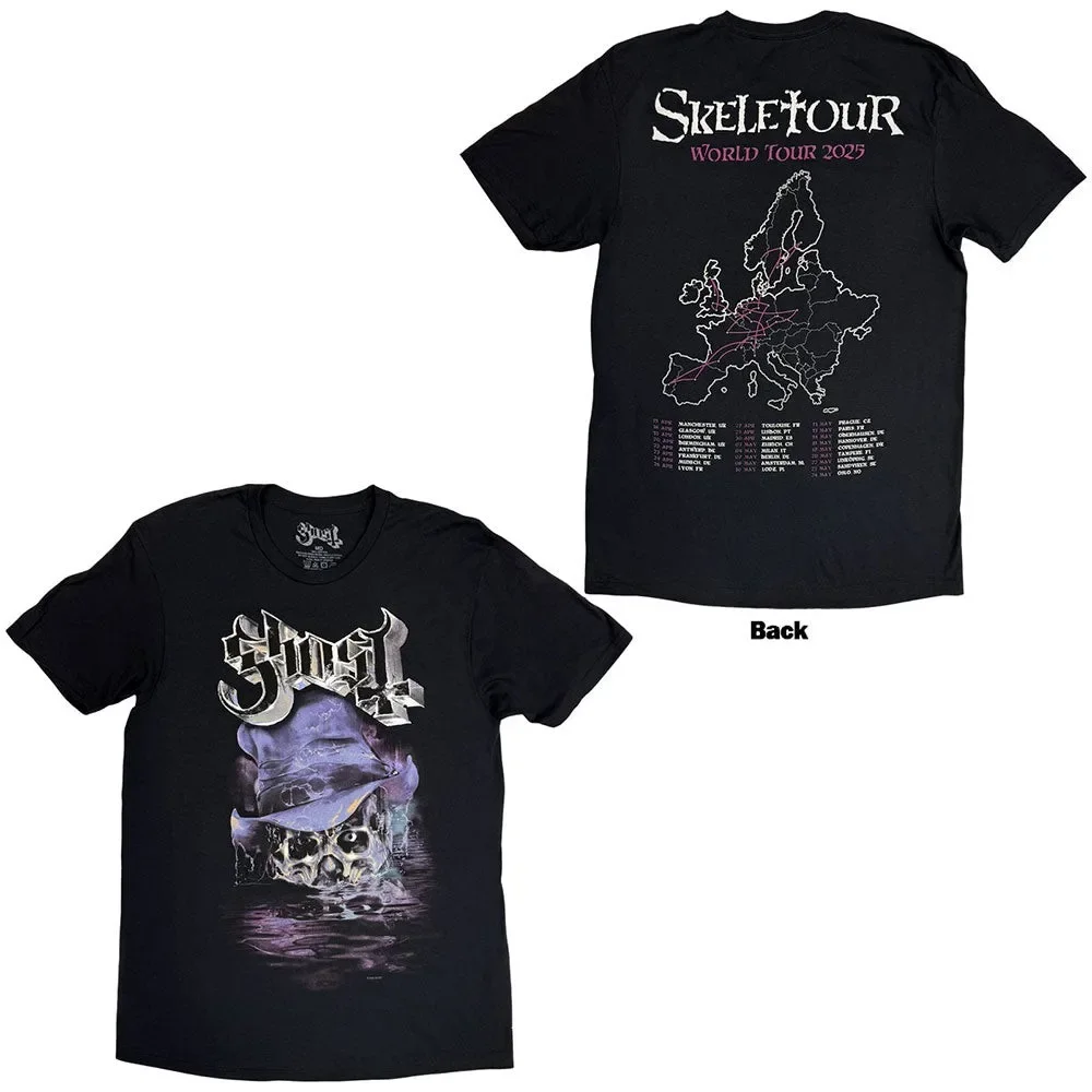 Camiseta Ghost: Skeletour Admat '25 fechas de la gira (negro) (impresión trasera) NUEVO OFICIAL