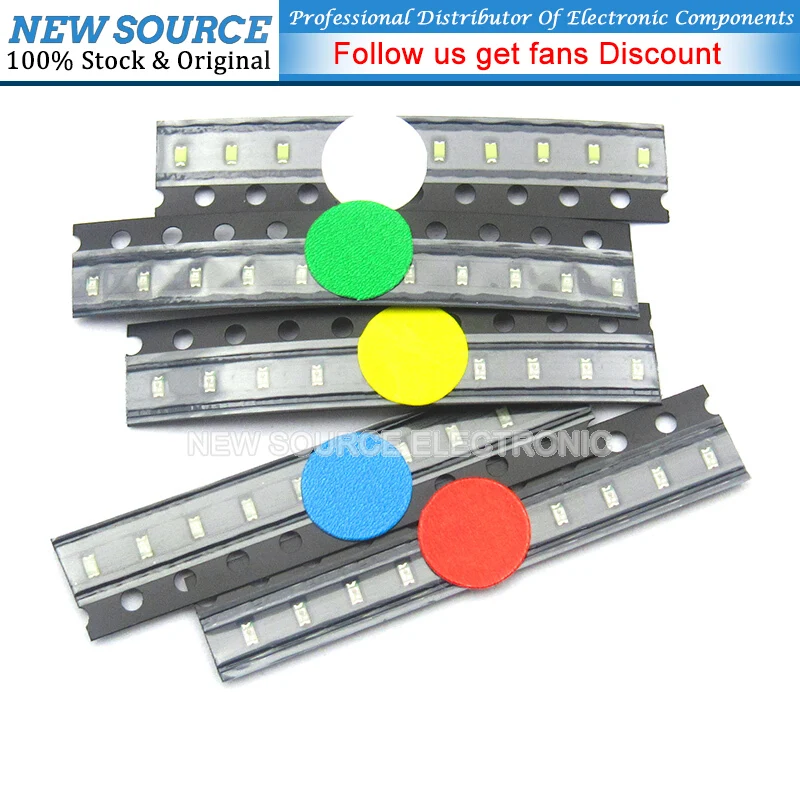 5 x 100pcs/Color=500pcs New 1206 0805  0603  LED Diode Assortment  SMD LED Diode Kit Green RED  White Blue Yellow