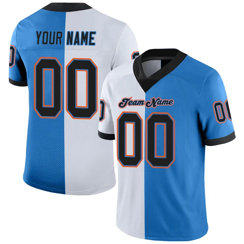 

Fashion Split Two Color Graphic Football T Shirts For Men Custom Name Team Name Number Rugby Jersey Loose Breathable Kids Tees
