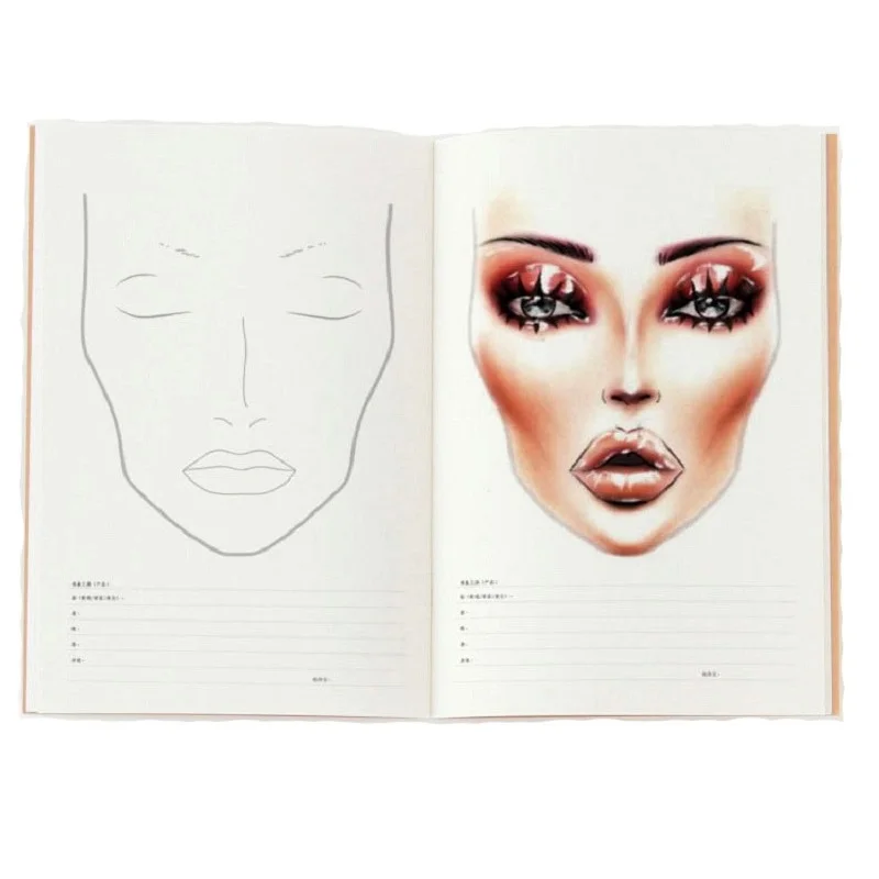 A4 Make Up Face Chart Art Cosmetic Beauty Facechart Book, 30 Sheets Paper