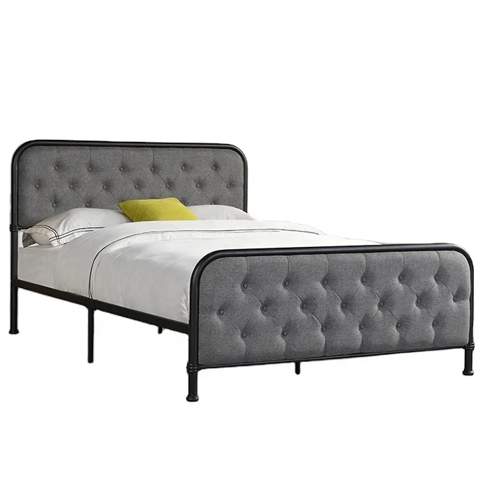 Modern Full Bed Frames King Size Upholstered Hot Sell Double Queen Crystal Finials Metal Bed Frame