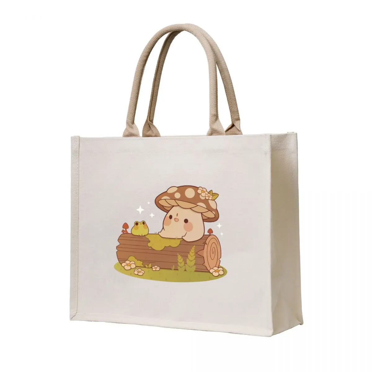 

Mushroom and frog friends Tote Bag reusable shopping bags large tote bag Canvas shoulder bag