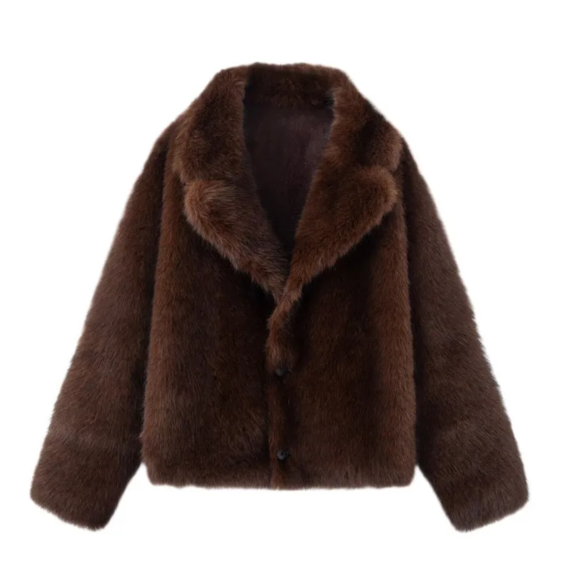 HKSH 2025 شتاء جديد المرأة معطف الفرو فو عكسها واحدة الصدر بدوره إلى أسفل طوق الراقية أنيقة المد سترة دافئة HK15864 #5