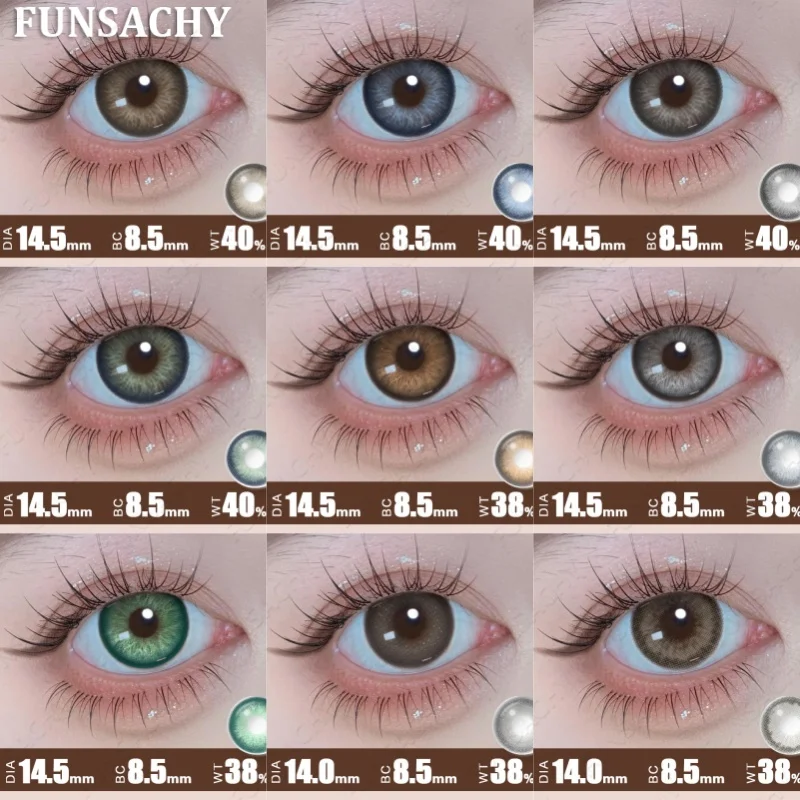 FUNSACHY Farbige Linsen, 1 Paar, braune natürliche Augen-Make-up-Kontakte, graue Schüler, blaue grüne Linse, jährliche Modekosmetik, weiche Linse