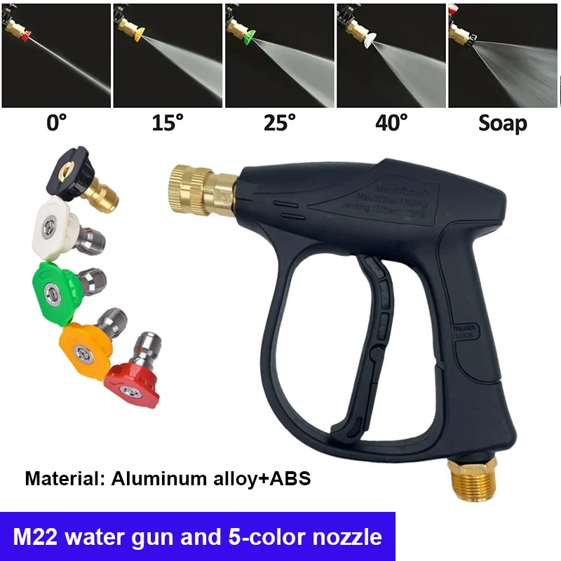 

Пистолет для мойки высокого давления M22-14 мм, алюминиевый, с быстроразъемным соединением 1/4 дюйма и 5 цветными насадками, для мойки автомобилей и уборки сада