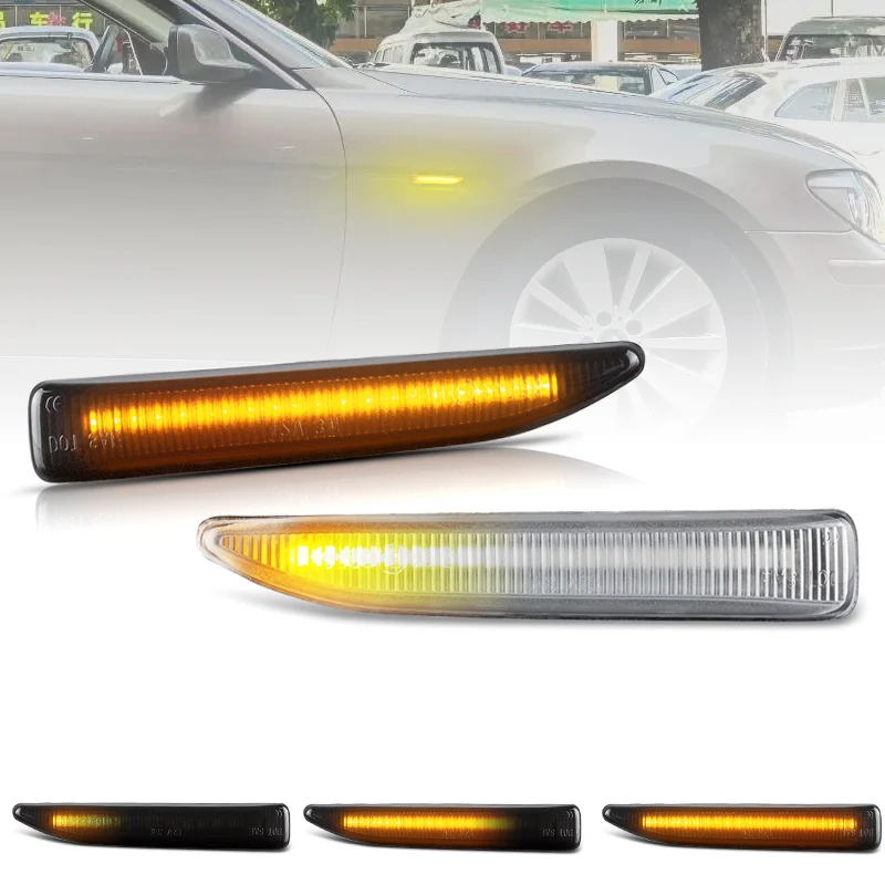 For BMW 7 Series E65 E66 E67 2001-2008 Clear & Smoked Lens LED Side Marker Lamp Fender Turn Signal Dynamic Amber Lights