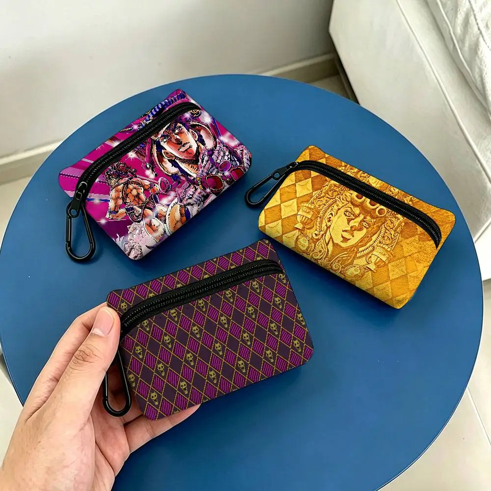 Anime JoJos Bizarre Adventure White Oxford Cloth Zipper Coin Purse Lightweight Hanging Key Pouch Card Holder For Daily Use