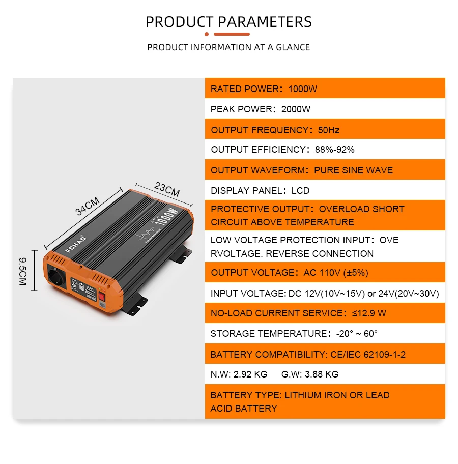 Inverter 12v 110v Pure Sine Wave 2000W Transformer Convert US Socket Car inverter With LCD Display,Remote controller For Home