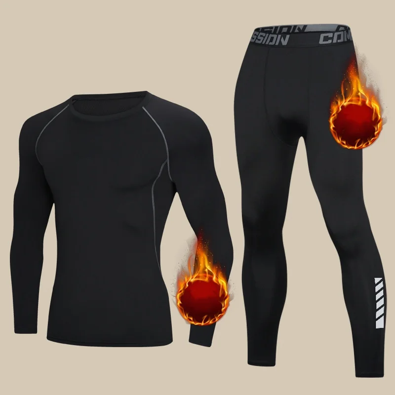 Men's thermal underwear set men's winter padded and thickened running bottoming cold sports tight-fitting fall clothes and pants