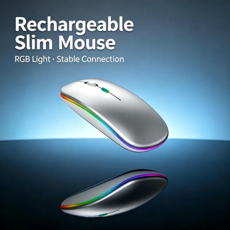 Rechargeable Slim RGB Wireless Mouse Quiet Click Bluetooth 2.4G Dual Mode Portable Ergonomic Office Mice for MacBook Windows