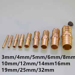 3 4 5 6 8 10 12 14 16 19 25 mm Brass Straight Hose Pipe Fitting Equal Barb Water Pipe Joint Gas Copper Coupler Connector Adapter