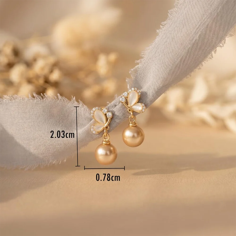 Dainty Freshwater Pearl Earrings Minimalist Glossy Geometric Butterfly Pearl Pendant Stud Earring for Women Fashion Jewelry