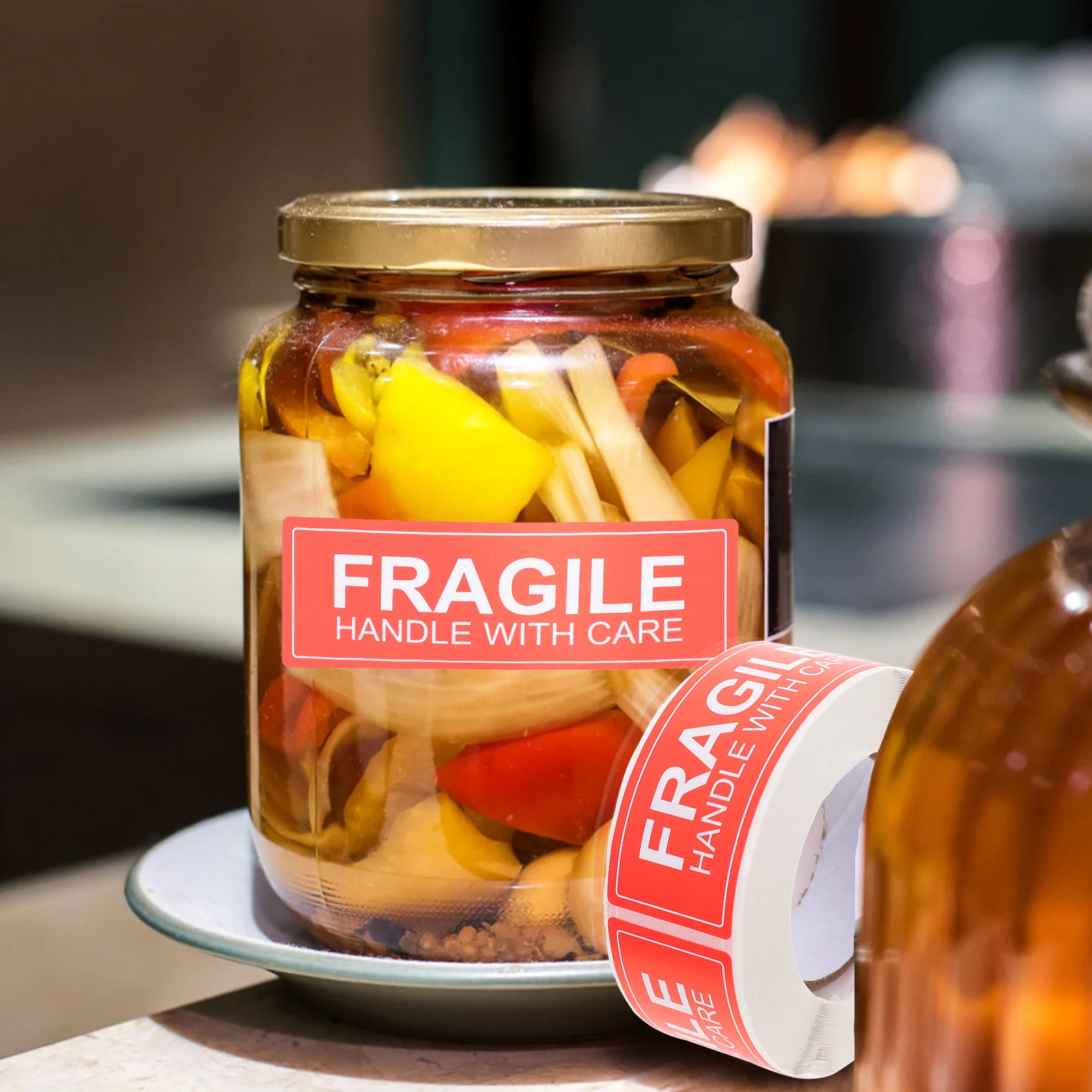 2 Rolls Fragile Warning Stickers Handle With Care Shipping Label Packing Caution Adhesive Sticker Boxes Bags Glass Plastic Metal