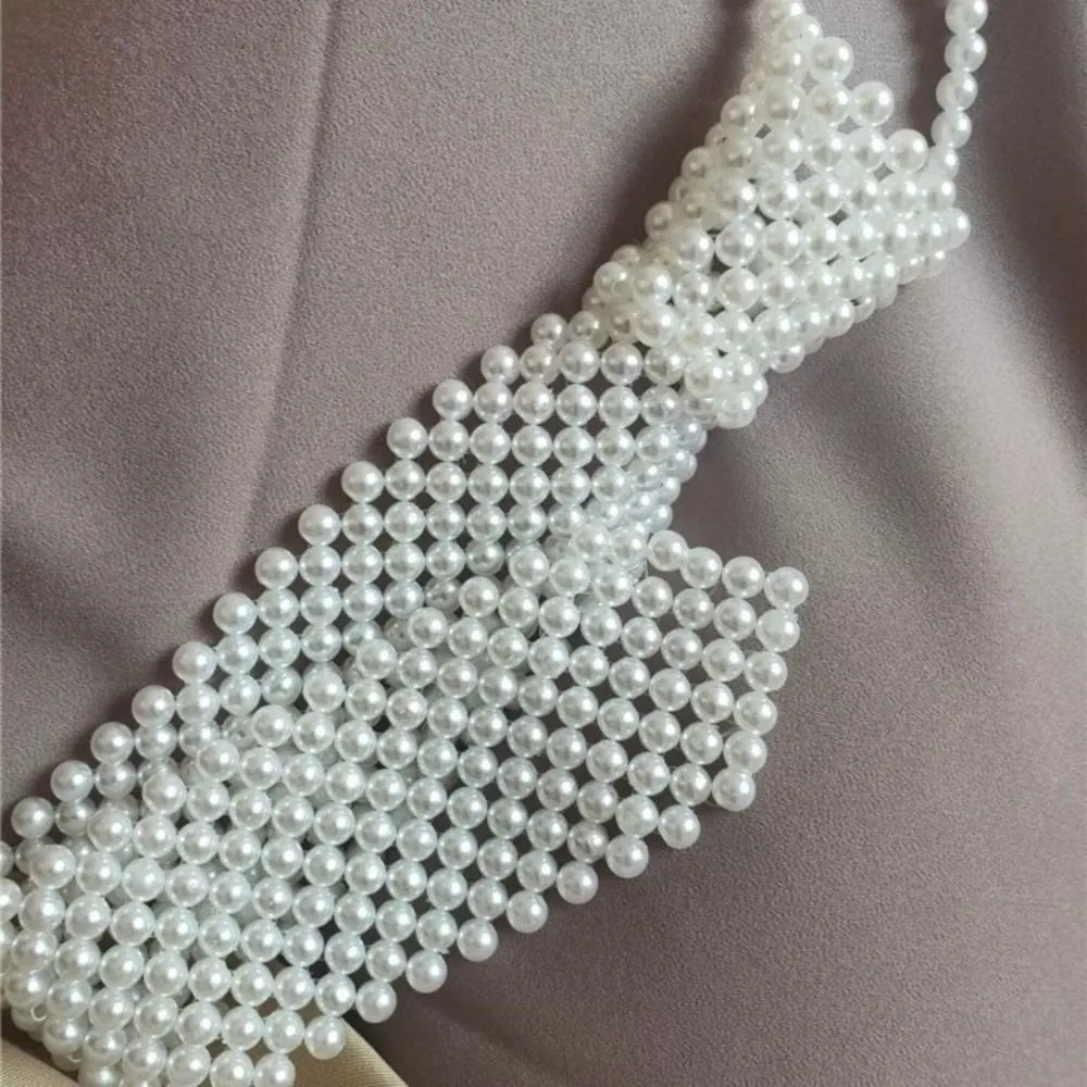 Fashion Elegant Shirt Tie Collar Weaving Beaded Women Necktie Female Night Club Neckwear