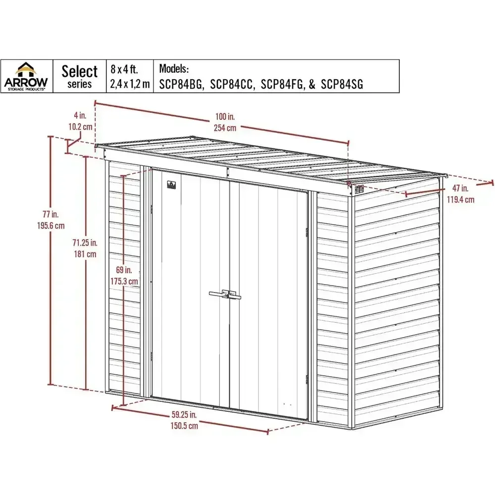 8' x 4' Secure Outdoor Steel Shed in Lute Grey