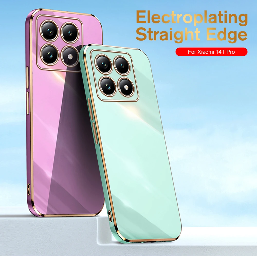 Xiomi 14TPro Case Glossy 6D Plating Gold Frame Camera Protect Fundas for Xiaomi 14T Pro 5G TPU Soft Cover on Xiaomi14T 14 T T14