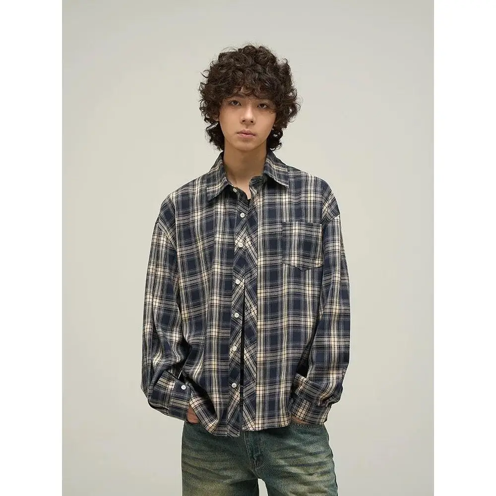 

Plaid Long Sleeve Shirt Men's Spring Autumn Fashion Urban Style Korean Version Set Thin Men's Coat Jacket Male Model