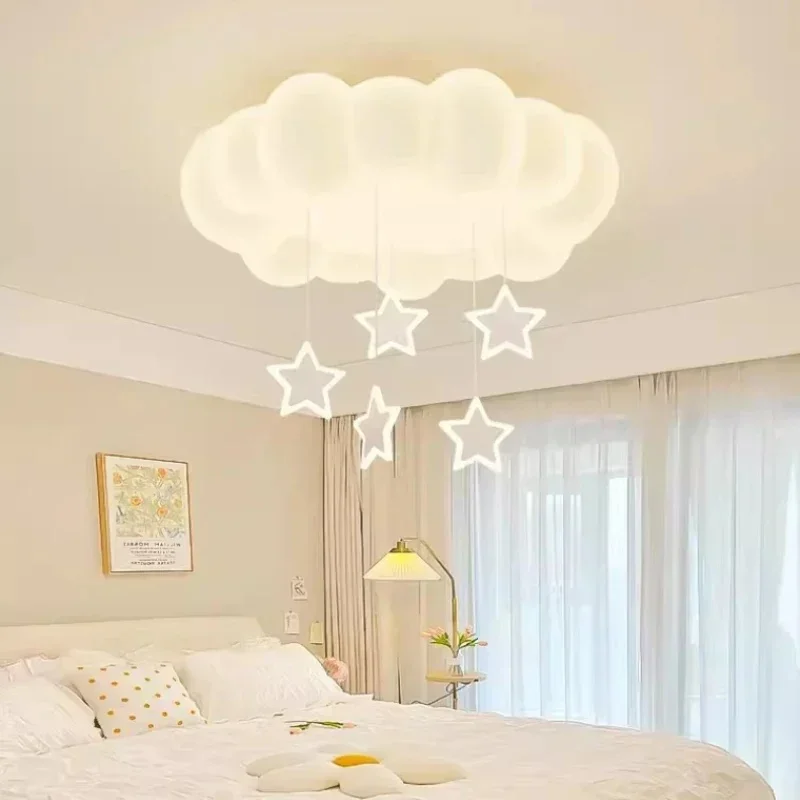 Cream Style Bedroom Lamp Cloud Star Hanging Ball Living Room LED Ceiling Lamp Internet Famous Children's Room Lighting Fixture