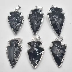 Fashion black Obsidian stones Arrowhead Rough Healing Point Natural Stone pillar Pendants for Charm Necklace accessories 6pcs