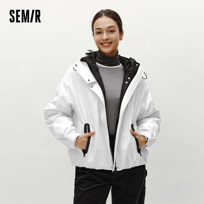 

Semir пуховые пальто женские тонкие свободные с капюшоном с цветными блоками простые модные крутые зимние пальто 2025 женские новые пальто и куртки