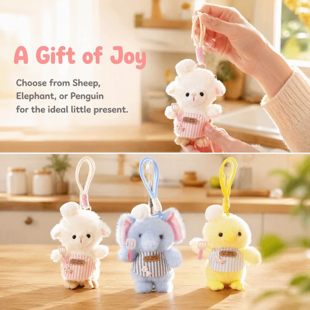 Cute Soft Plush Chef Sheep Plush Keychain Mini Size Detachable Ring Bag Pendant Charm Animal Shape Mini Plush Toy Gift