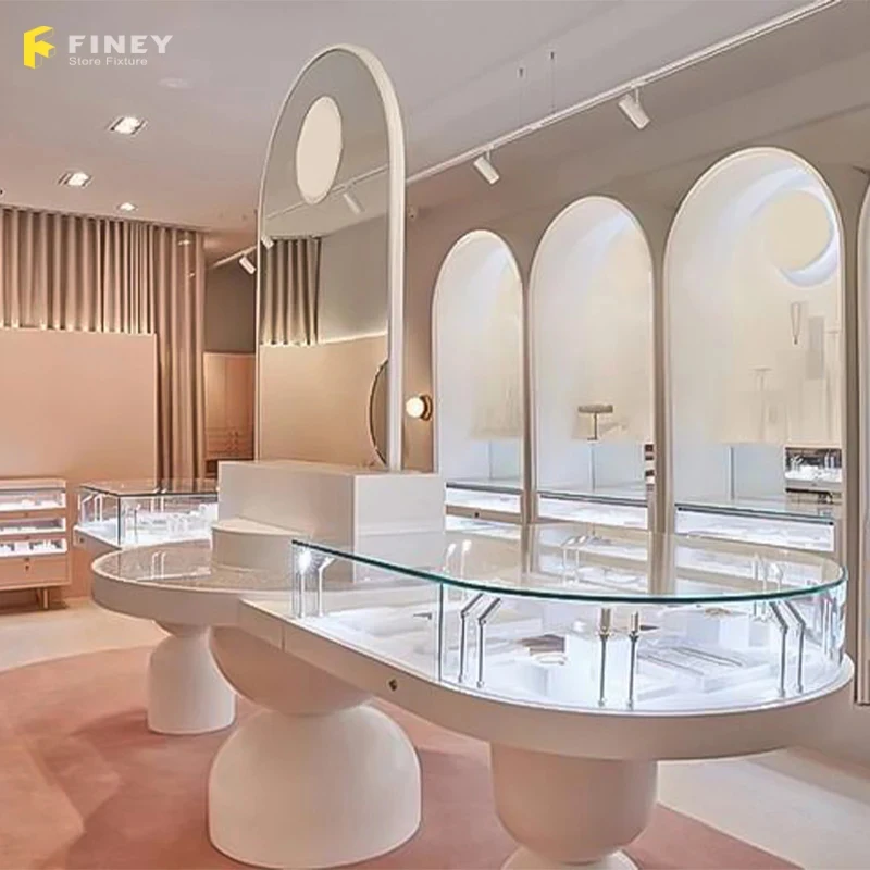 

Customize.Supplier One-Stop Service Fashion Rose Gold and Marble Style Jewelry Shop Interior Decoration
