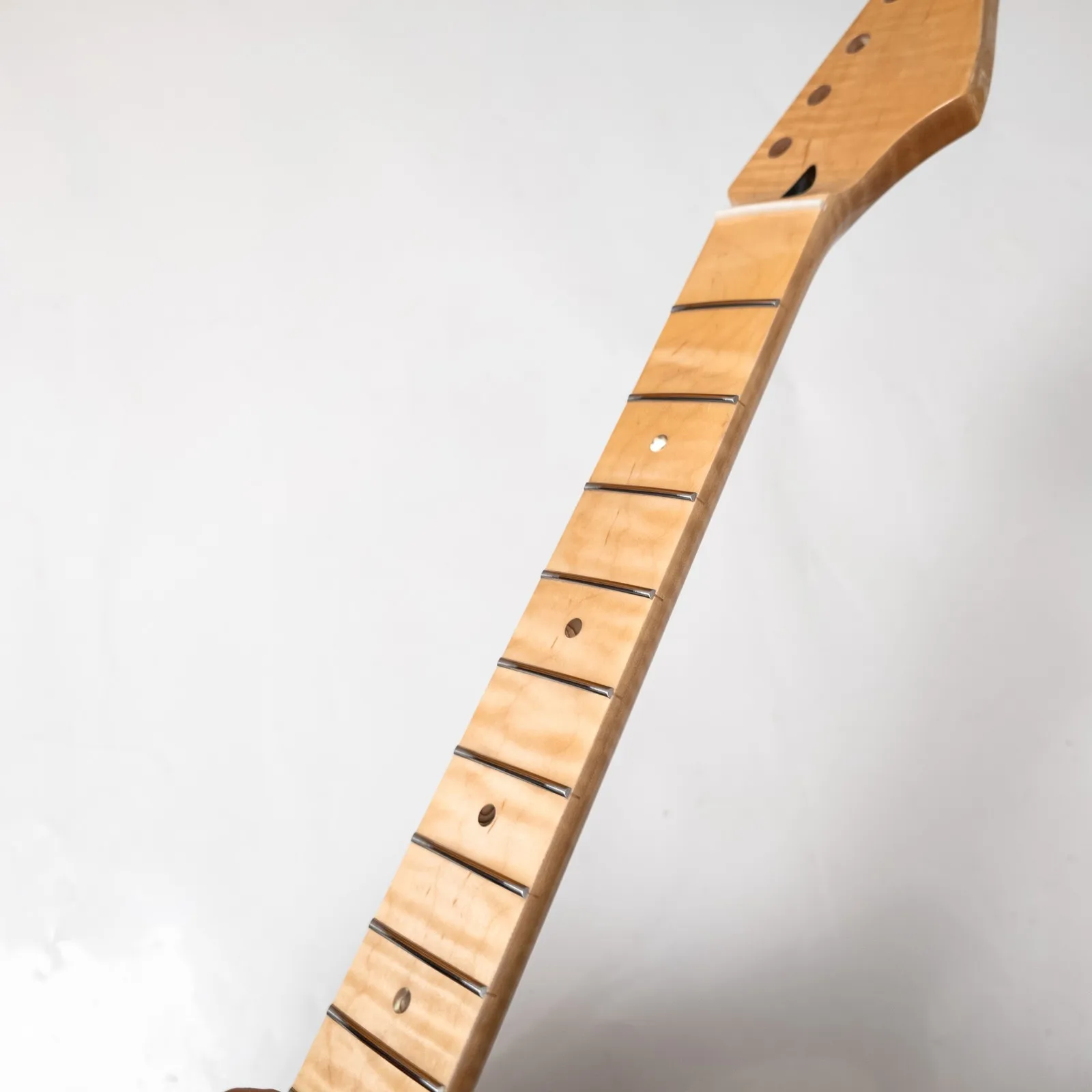 Natural Flamed Maple Guitar Neck 25.5 Inch 22 Medium Jumbo Frets Bone Nut Modern C Gloss