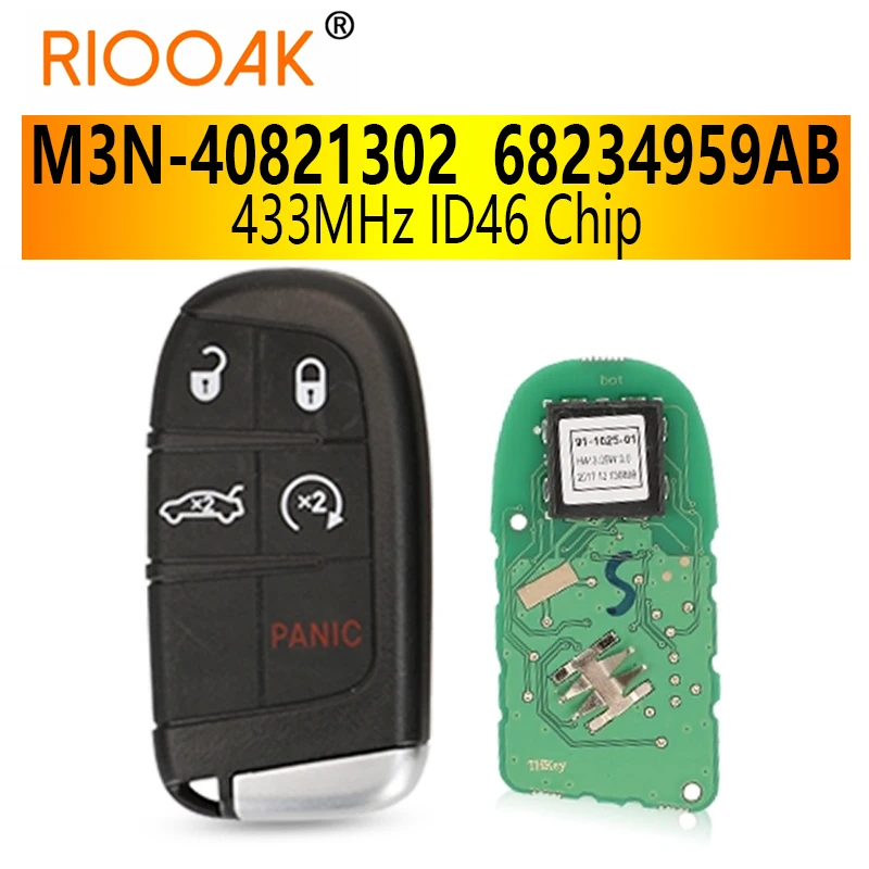 

433MHz ID46 Chip Smart Remote Car Key Fob 68234959AB for Chrysler 300C Dodge Charger Journey Challenge Dart Durango M3N-40821302