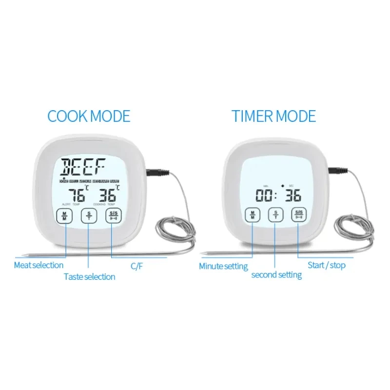 Thermomètre numérique personnalisé pour la cuisson des aliments, sonde pour barbecue, minuterie électronique, écran tactile, industriel, vente chaude