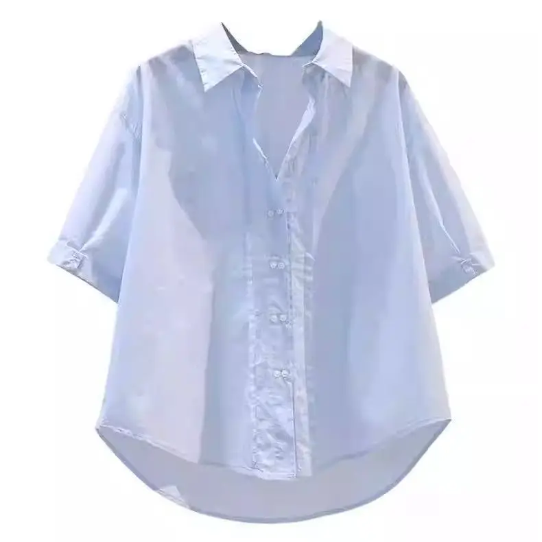 Top Chic Coreano de Algodón Puro para Mujer, Estilo Veraniego, Artístico, Elegante, Moderno y Juvenil