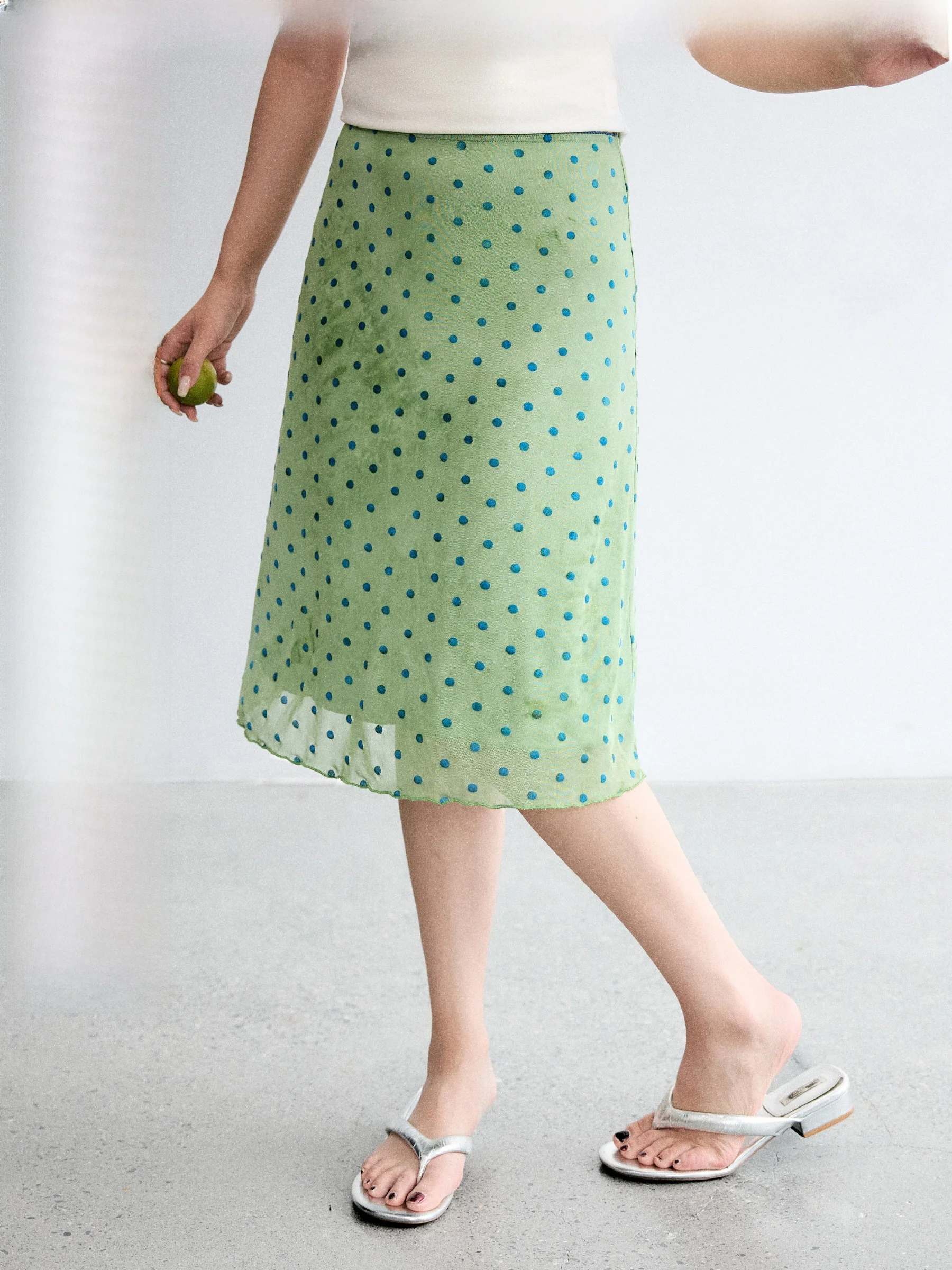 

plus Size Midi Skirt Summer Vacation Retro Green Polka Dot Curvy Women's Half-length Skirts A-Line Skirts Comfortable Fit